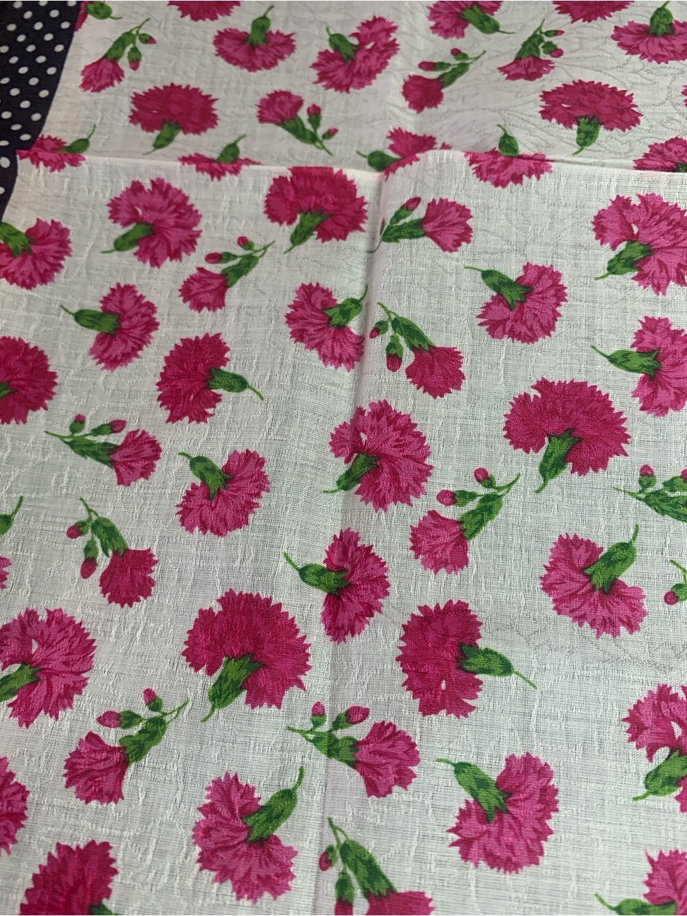 Yves Saint Laurent Pink Floral Handkerchief with Navy Polka Dot Border